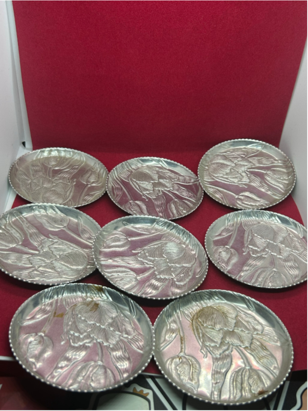 Unbranded Silver Floral Metal Coaster Set, One Size
